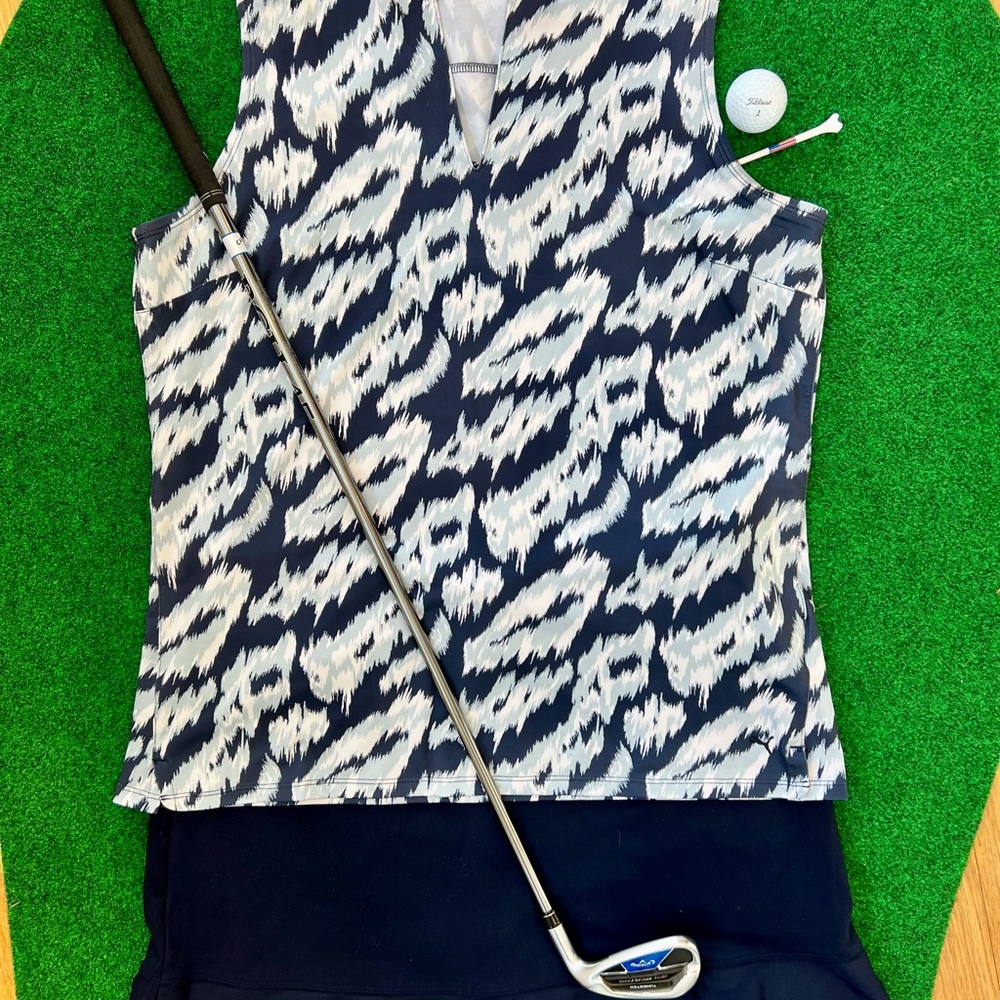 Puma Navy, White, and Blue Patterned Sleeveless Top